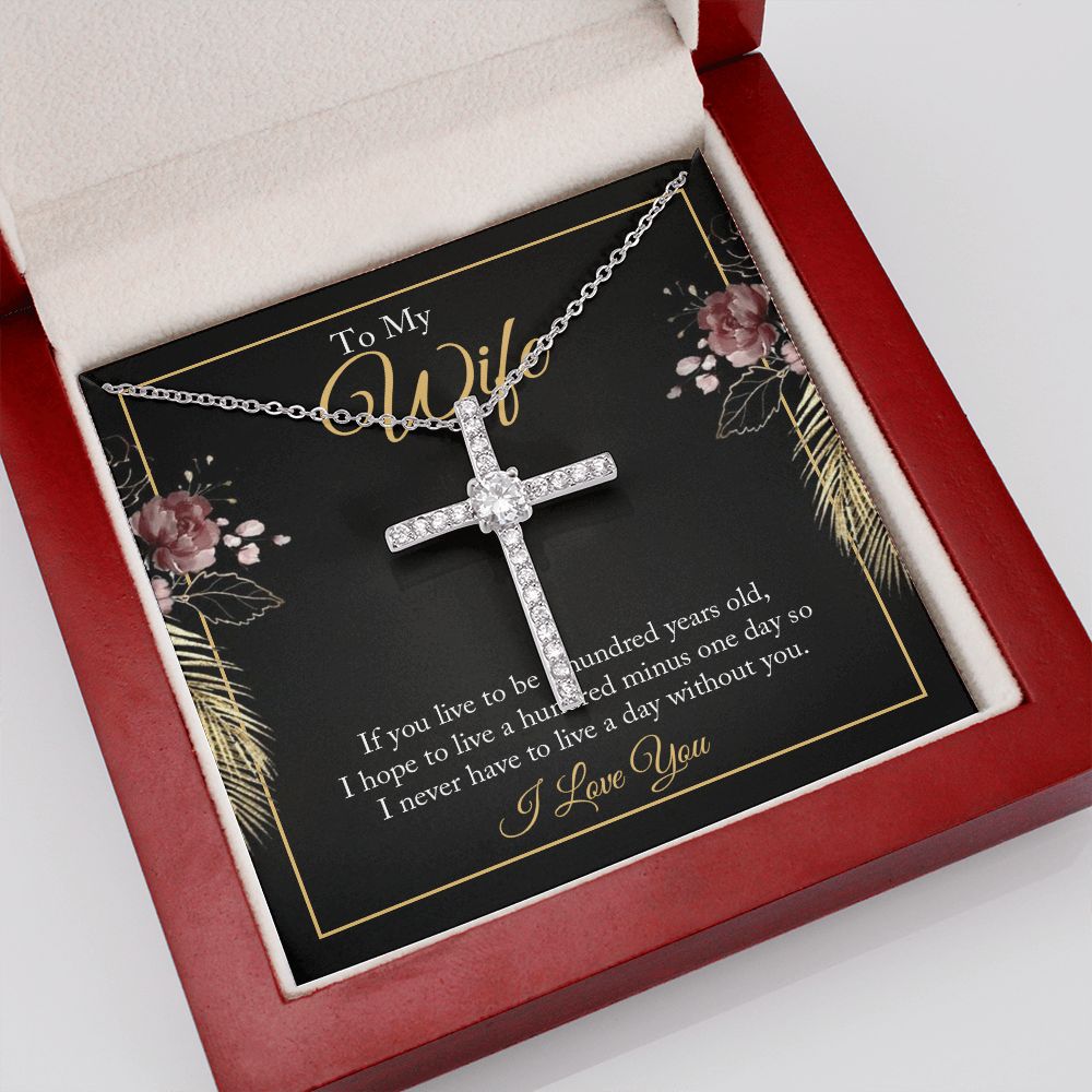 To My Wife - If You Live To Be A Hundred - CZ Cross Necklace