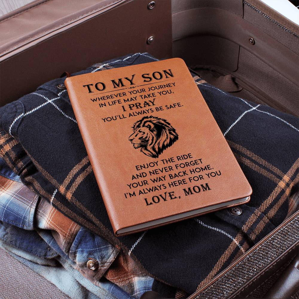 Leather Graphic Journal-Son Wherever Your Journey-Love Mom