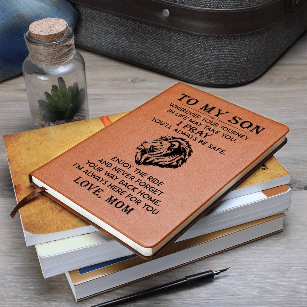 Leather Graphic Journal-Son Wherever Your Journey-Love Mom