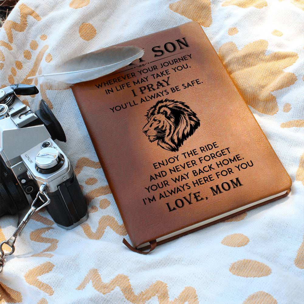 Leather Graphic Journal-Son Wherever Your Journey-Love Mom