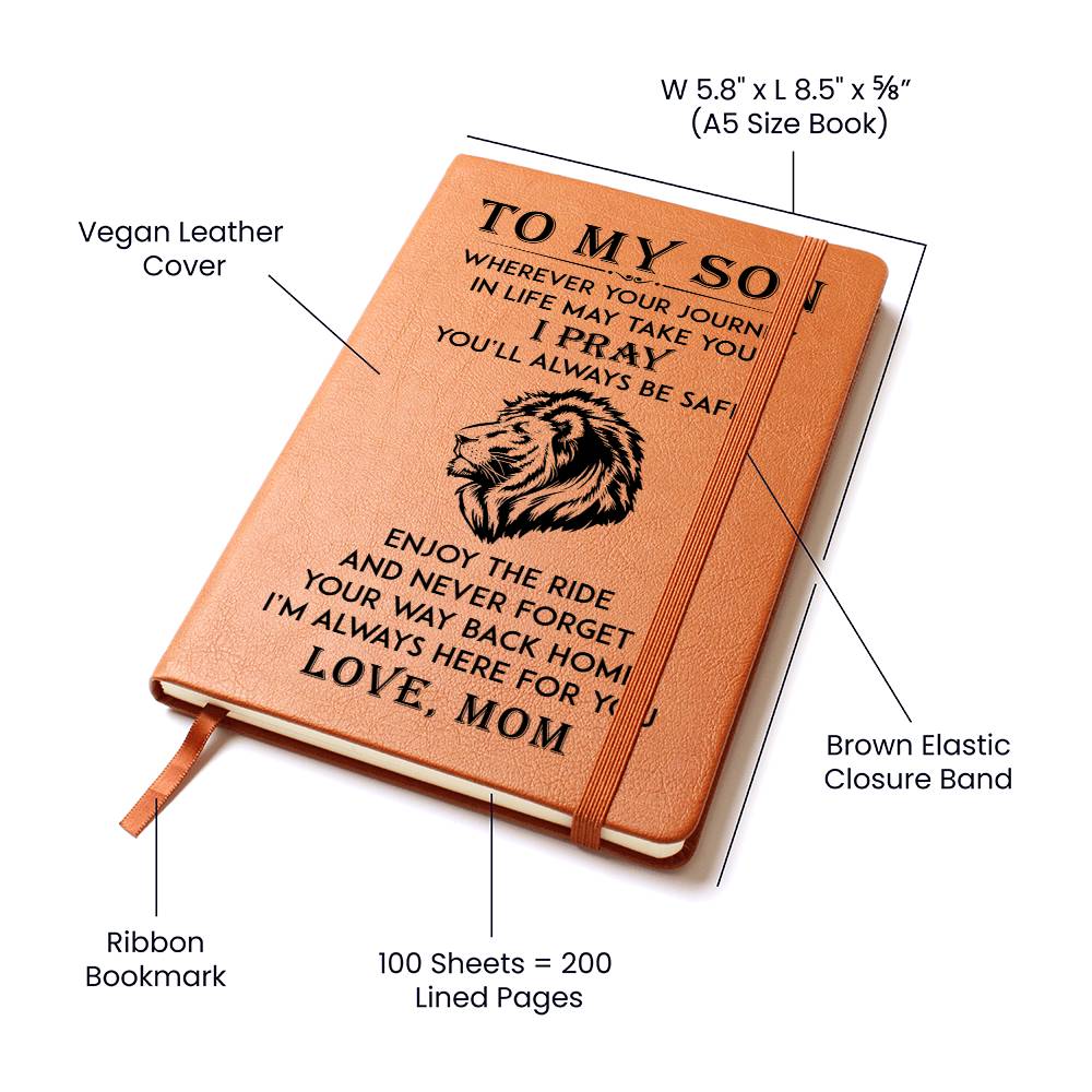 Leather Graphic Journal-Son Wherever Your Journey-Love Mom