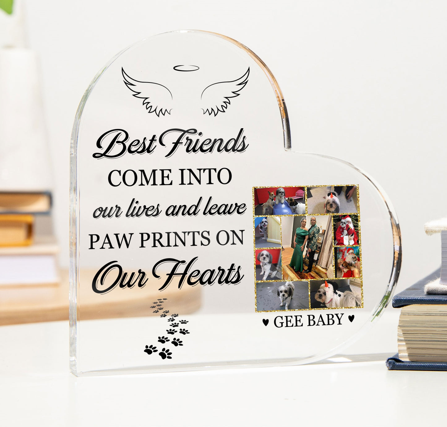 Best Friends Leave Paw Prints - Acrylic Heart Plaque - Pet Memorial