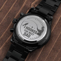 Load image into Gallery viewer, Hooked The Best Dad-Gift For Fishing Dad-Engraved Black Chronograph Watch
