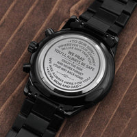 Load image into Gallery viewer, Always Here-Gift For Son-Engraved Black Chronograph Watch
