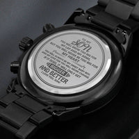 Load image into Gallery viewer, To My Son | Never to Big | Gift for Son | Engraved Black Chronograph Watch |

