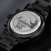 Load image into Gallery viewer, Hooked The Best Dad-Gift For Fishing Dad-Engraved Black Chronograph Watch
