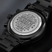 Load image into Gallery viewer, My Man | You Complete Me | Gift for Men | Engraved Black Chronograph Watch
