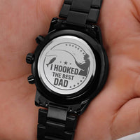 Load image into Gallery viewer, Hooked The Best Dad-Gift For Fishing Dad-Engraved Black Chronograph Watch
