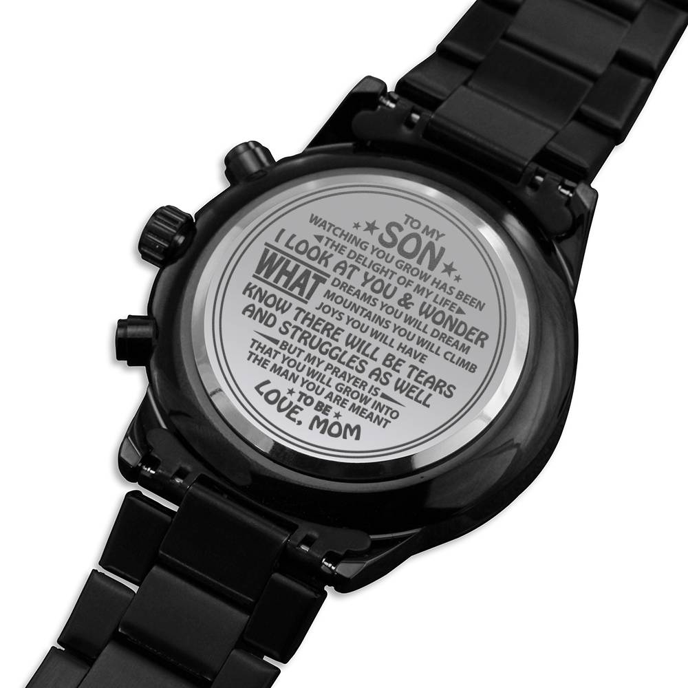 My Delight-Gift For Son-Gift From Mom-Engraved Black Chronograph Watch