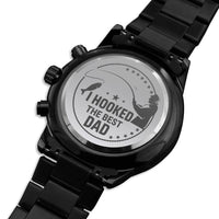 Load image into Gallery viewer, Hooked The Best Dad-Gift For Fishing Dad-Engraved Black Chronograph Watch

