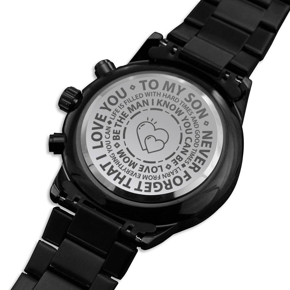 Never Forget-Gift For Son-Engraved Black Chronograph Watch