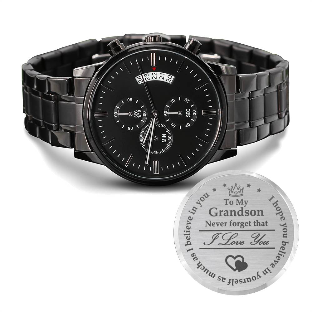 Believe In Yourself-Engraved Chronograph Watch-Gift For Grandson