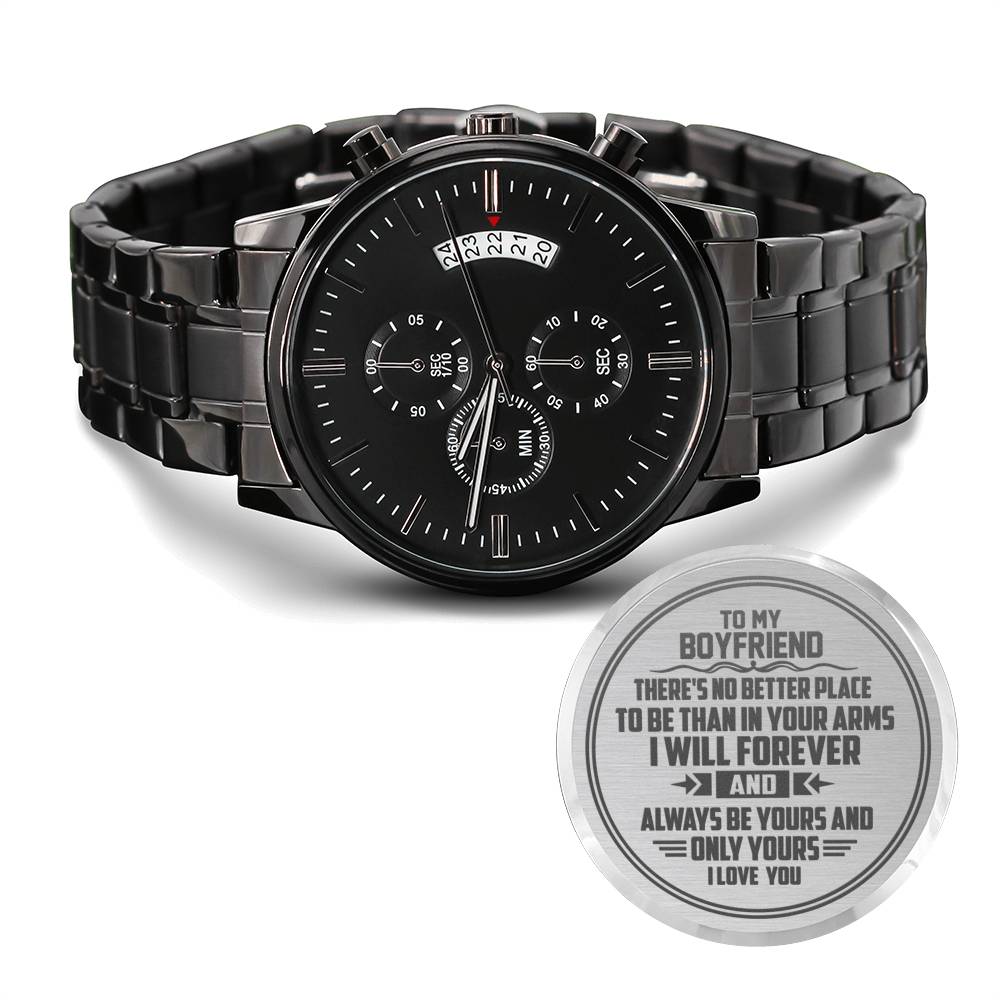 To My Boyfriend | Forever in Your Arms | Gift for Boyfriend | Engraved Black Watch | Birthday Gift
