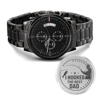 Load image into Gallery viewer, Hooked The Best Dad-Gift For Fishing Dad-Engraved Black Chronograph Watch
