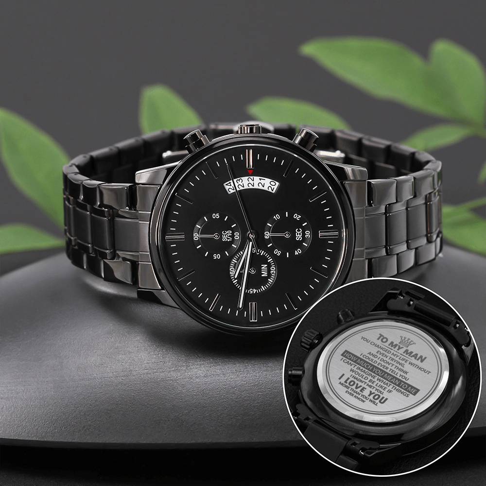 Changed My Life-Gift for Boyfriend-Engraved Black Chronograph Watch