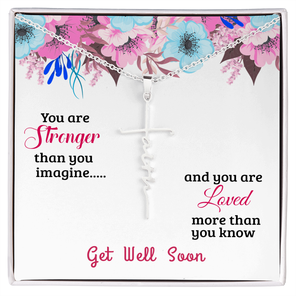 Faith Cross Necklace, White Gold Dipped Get Well Soon Gift
