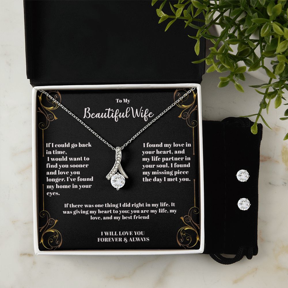 Alluring Beauty Necklace & CZ Earring Set To Beautiful Wife Forever