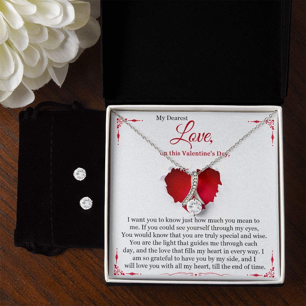 Elegant Ribbon Necklace and CZ Earrings Set