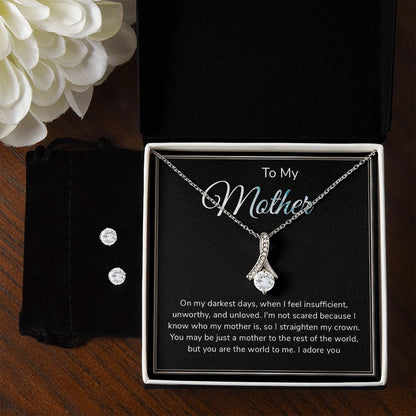 Forever Love Ribbon Pendant Necklace and Earring Set for Mom