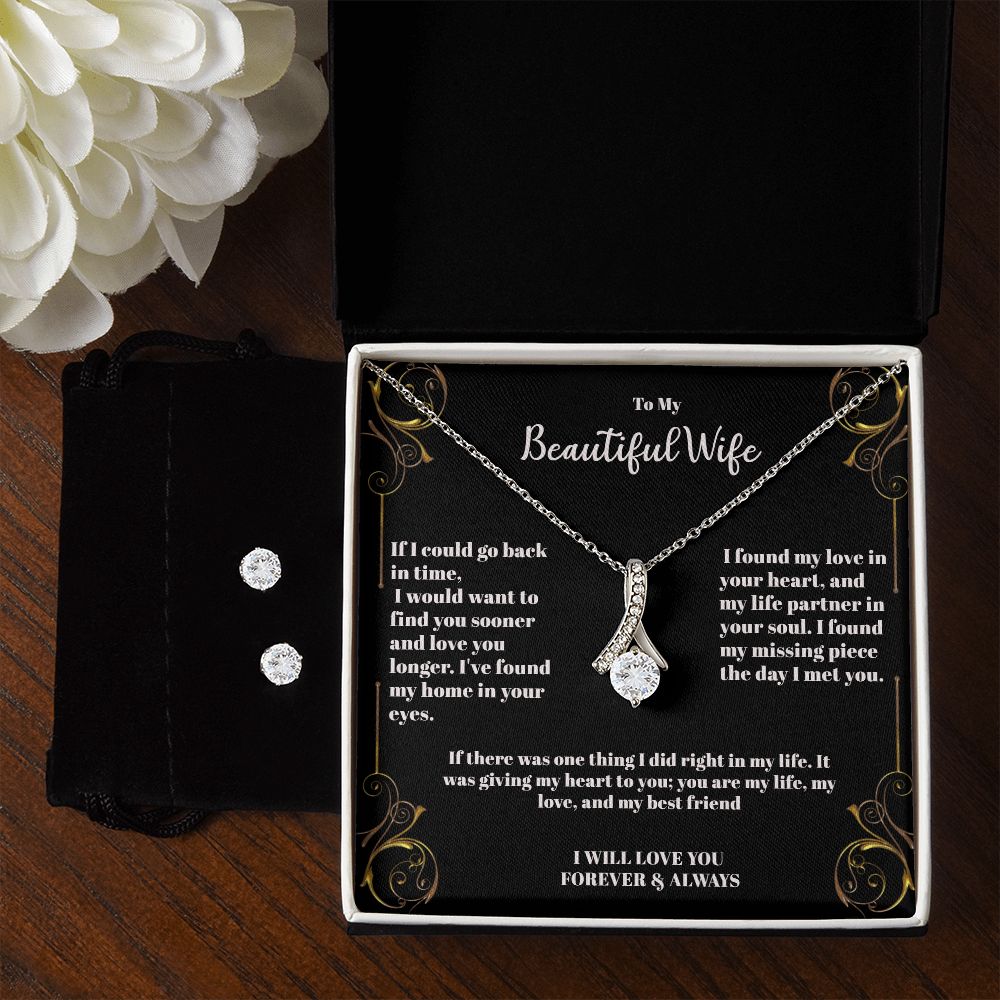 Alluring Beauty Necklace & CZ Earring Set To Beautiful Wife Forever