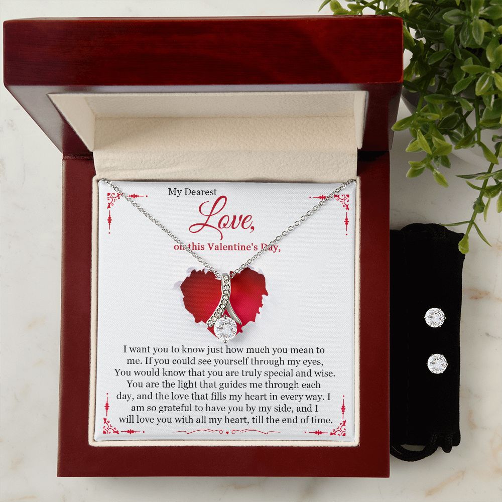 Elegant Ribbon Necklace and CZ Earrings Set