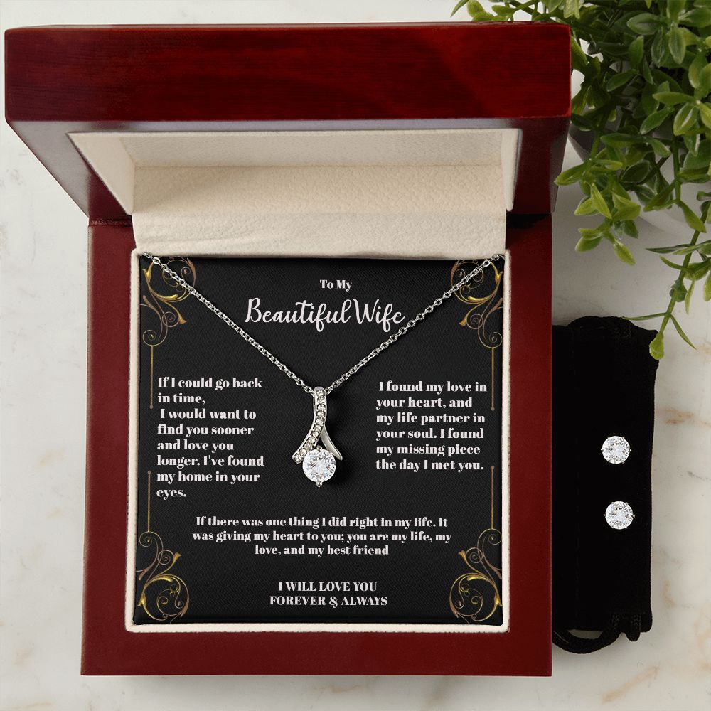Alluring Beauty Necklace & CZ Earring Set To Beautiful Wife Forever