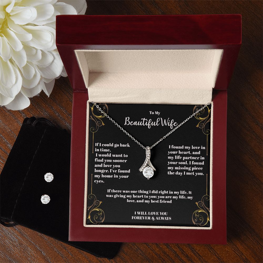 Alluring Beauty Necklace & CZ Earring Set To Beautiful Wife Forever