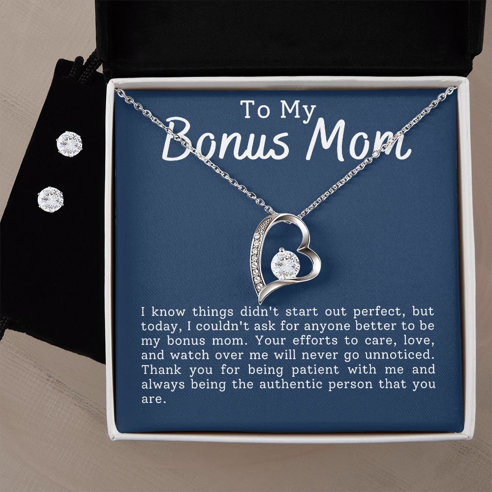 Forever love necklace + CZ earrings for Bonus Mom I know things didn't start out perfect