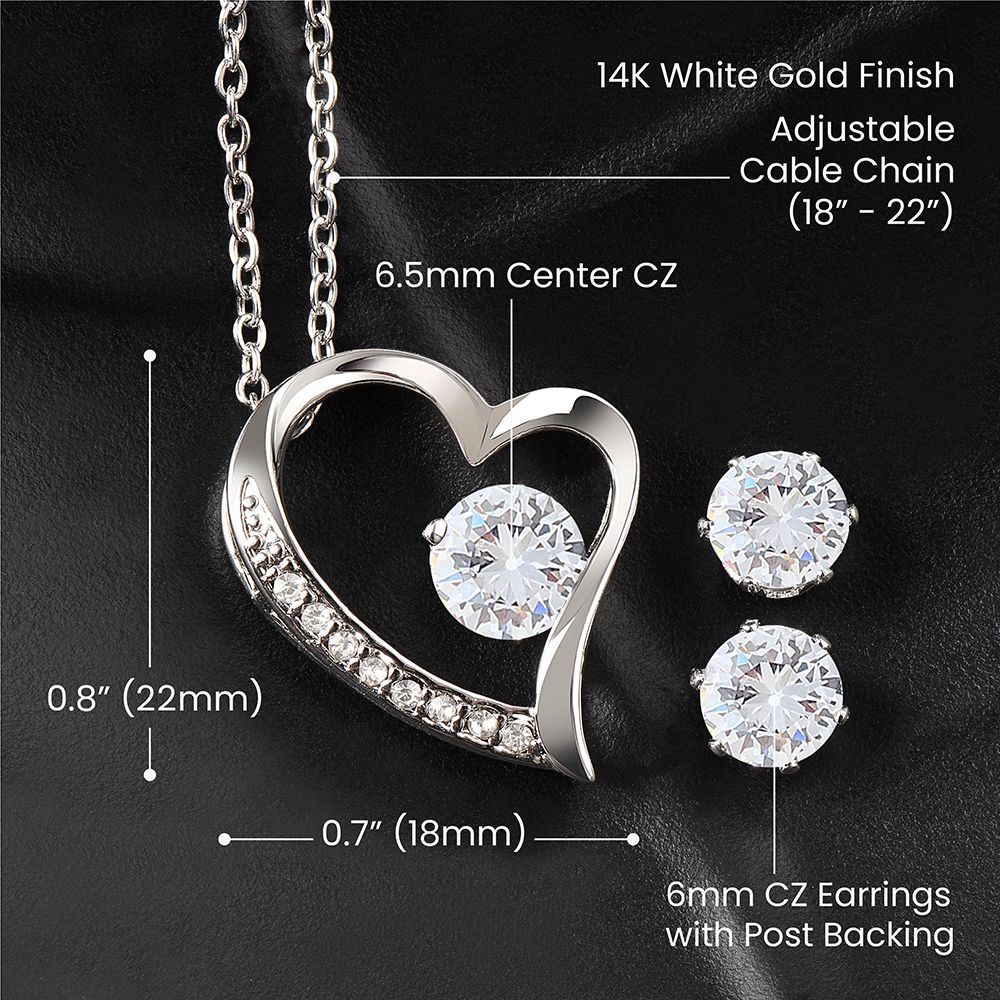 Forever Love Heart Necklace & CZ earrings Gift for The Mother of My Children