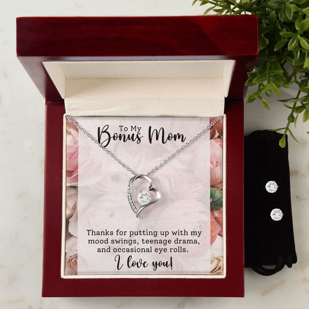 Forever love necklace + CZ earrings Gift for Bonus Mom