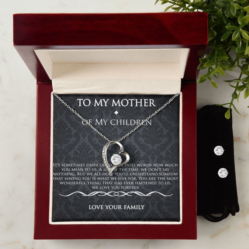 Forever Love Heart Necklace & CZ earrings Gift for The Mother of My Children