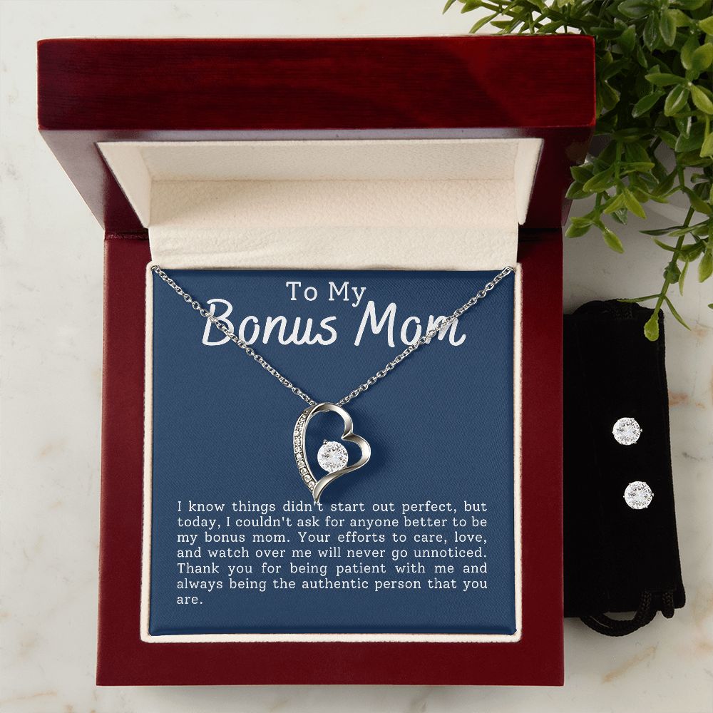 Forever love necklace + CZ earrings for Bonus Mom I know things didn't start out perfect