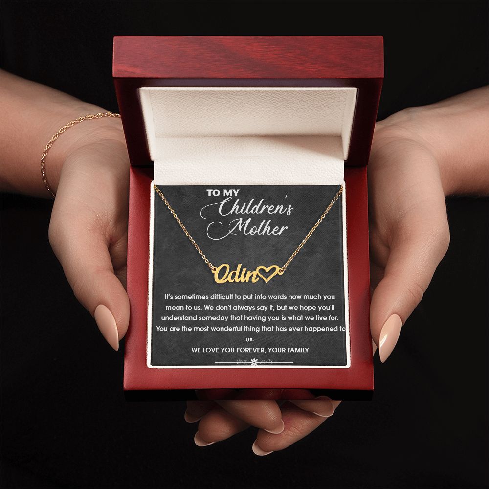 To My Children's Mother Name Necklace w/Heart