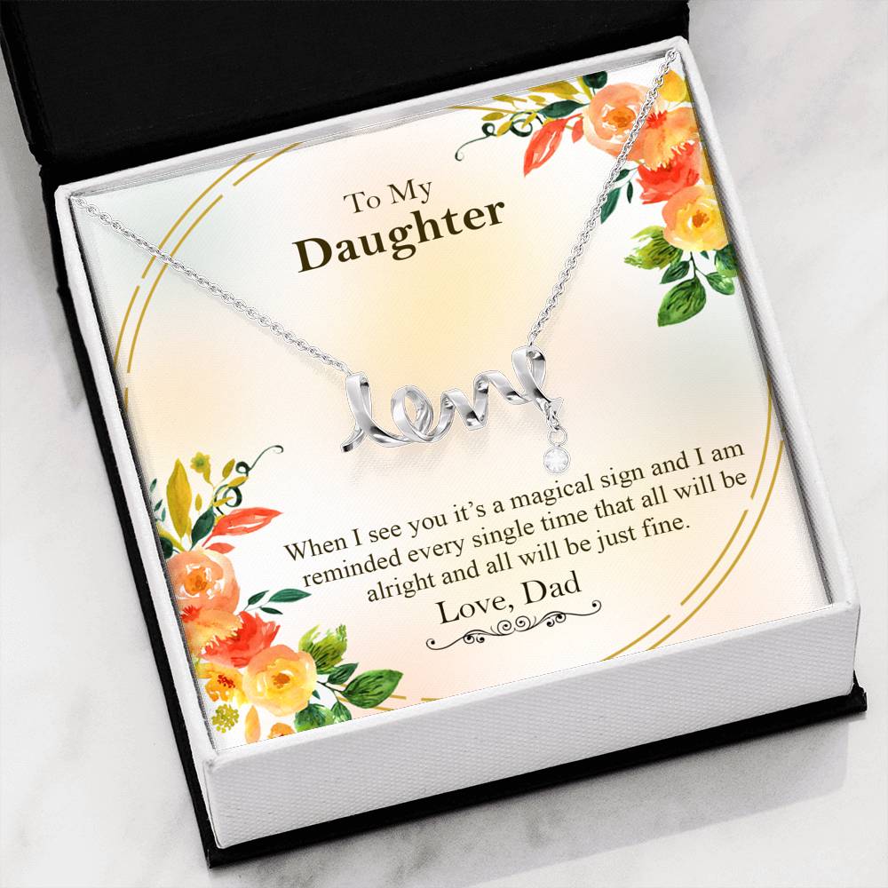 Scripted Love Necklace To My Daughter Love Dad  All Will Be Just Fine