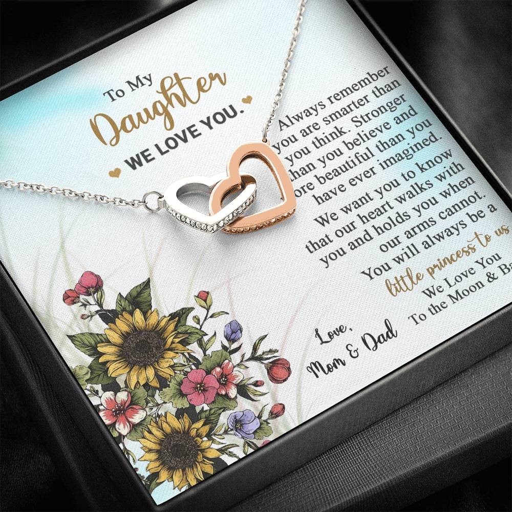 To My Daughter-Gift from Dad and Mom-Interlocking Hearts Necklace-More Beautiful Than
