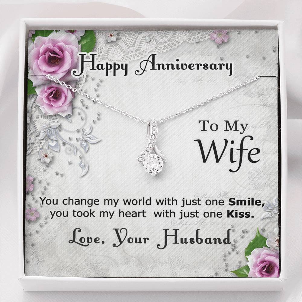 Ribbon Shaped Necklace, To My Wife, You Change My World With Just One Smile