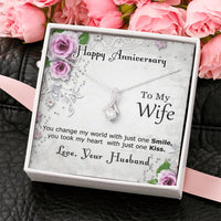 Load image into Gallery viewer, Ribbon Shaped Necklace, To My Wife, You Change My World With Just One Smile
