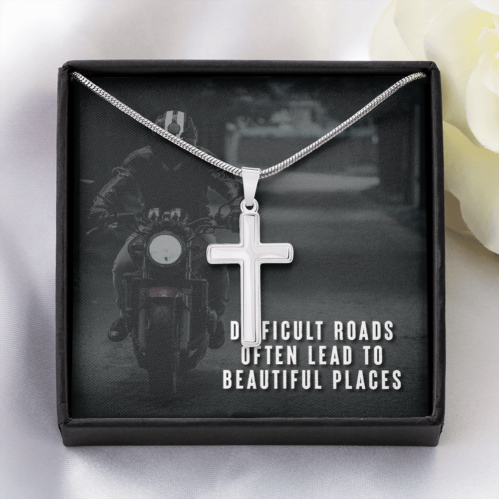 Difficult Roads-Beautiful Places | Stainless Steel Cross Necklace