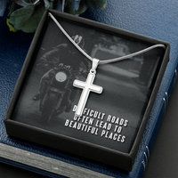 Load image into Gallery viewer, Difficult Roads-Beautiful Places | Stainless Steel Cross Necklace
