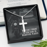 Load image into Gallery viewer, Difficult Roads-Beautiful Places | Stainless Steel Cross Necklace
