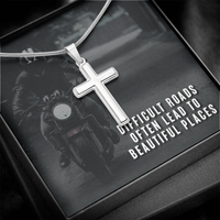Load image into Gallery viewer, Difficult Roads-Beautiful Places | Stainless Steel Cross Necklace
