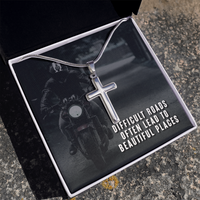 Load image into Gallery viewer, Difficult Roads-Beautiful Places | Stainless Steel Cross Necklace
