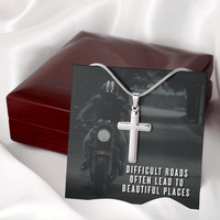 Load image into Gallery viewer, Difficult Roads-Beautiful Places | Stainless Steel Cross Necklace
