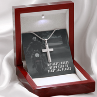 Load image into Gallery viewer, Difficult Roads-Beautiful Places | Stainless Steel Cross Necklace
