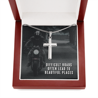 Load image into Gallery viewer, Difficult Roads-Beautiful Places | Stainless Steel Cross Necklace
