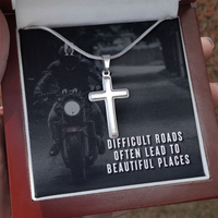 Load image into Gallery viewer, Difficult Roads-Beautiful Places | Stainless Steel Cross Necklace
