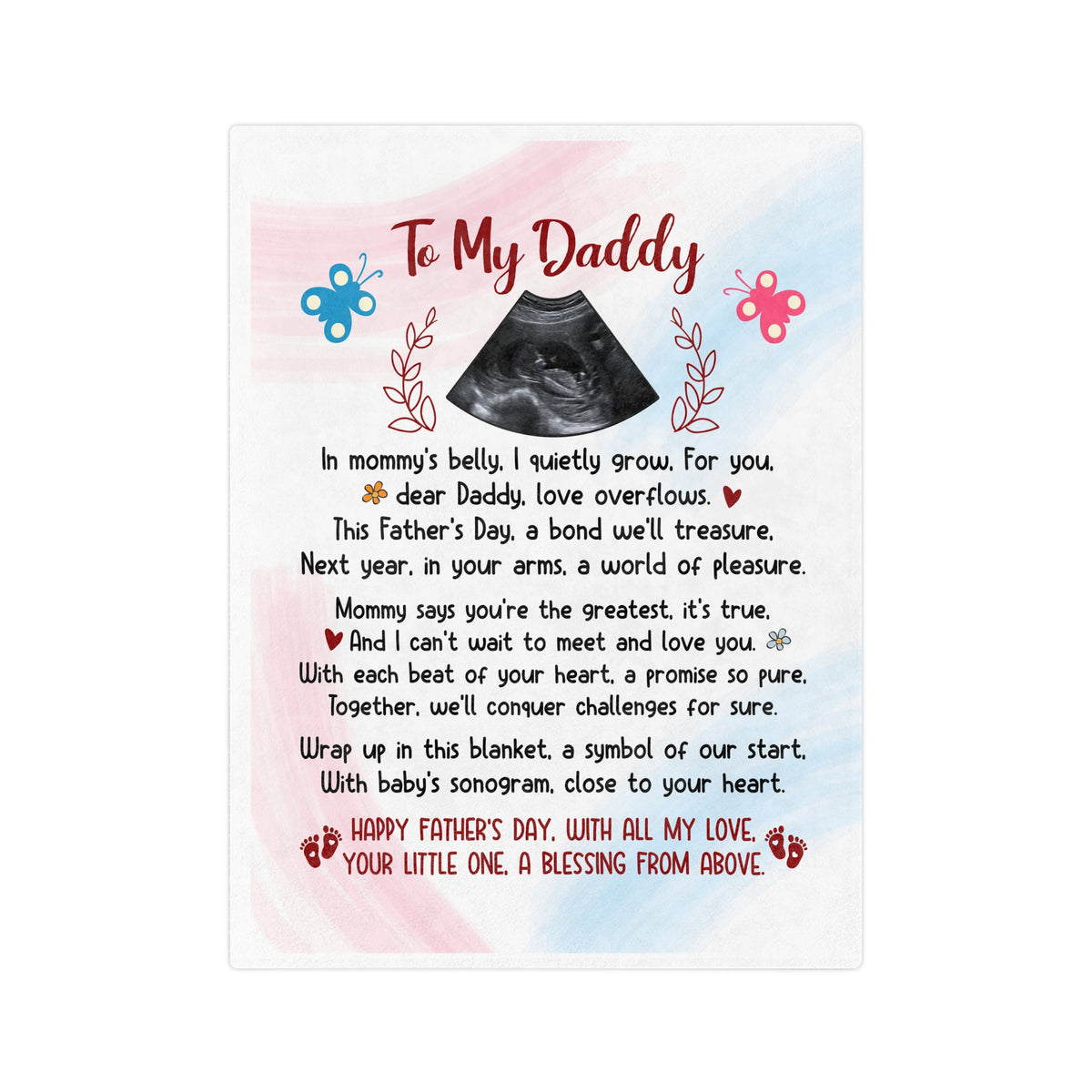 Sweet Embrace: Customized Baby Sonogram Velveteen Minky Blanket for Dad