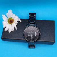 Load image into Gallery viewer, Happily Ever After-Gift For Fiancé-Engraved Black Chronograph Watch
