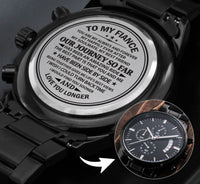 Load image into Gallery viewer, Happily Ever After-Gift For Fiancé-Engraved Black Chronograph Watch
