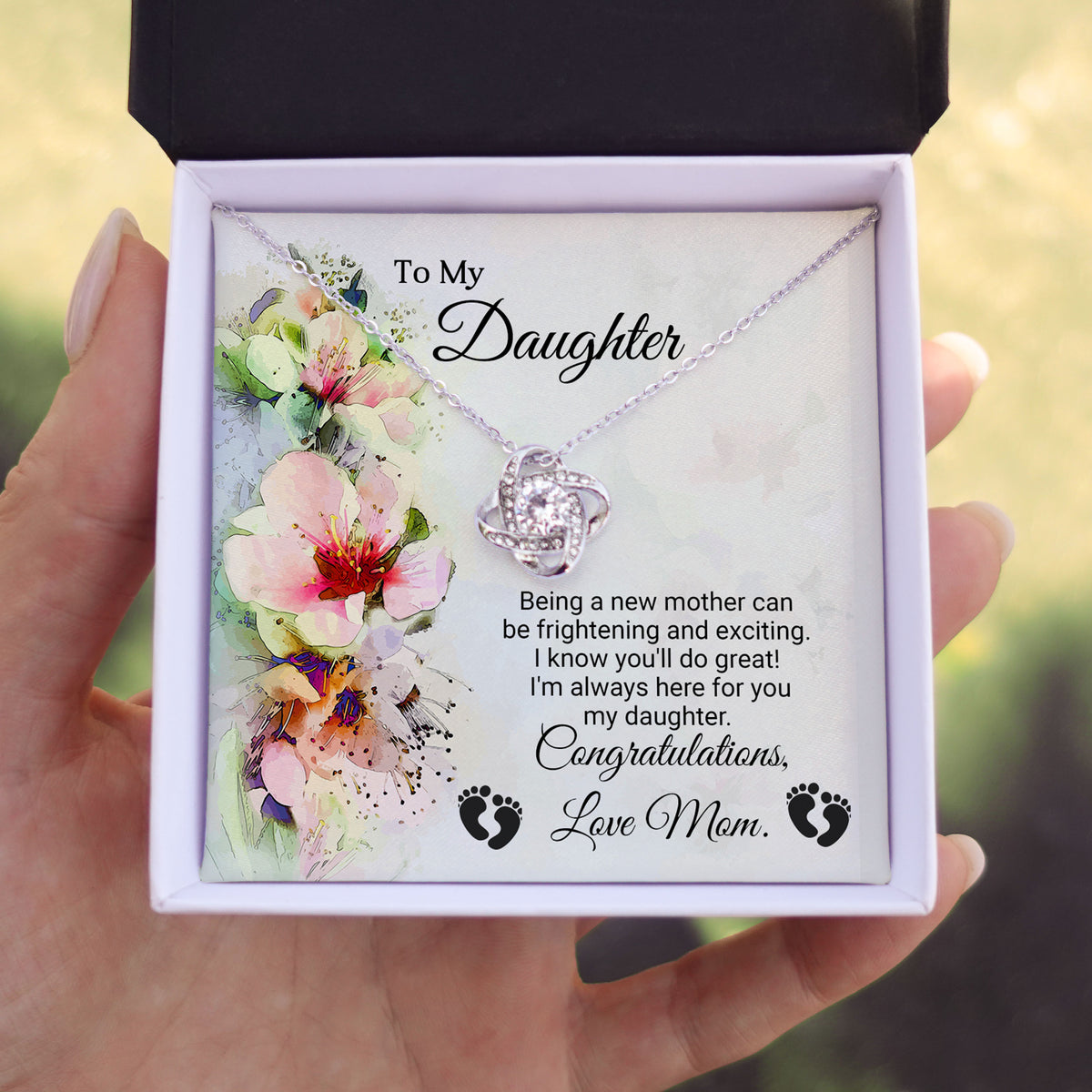 To My Daughter | Being A New Mother | Love Knot Necklace | Message Card Jewelry | To Daughter from Mom